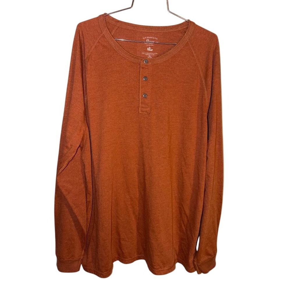 GH Bass & Co Mens Long Sleeve Henley Shirt Burnt Orange Size XL AH0952